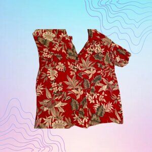 COLD WATER CREEK Red Floral Hawaiian Button-Up